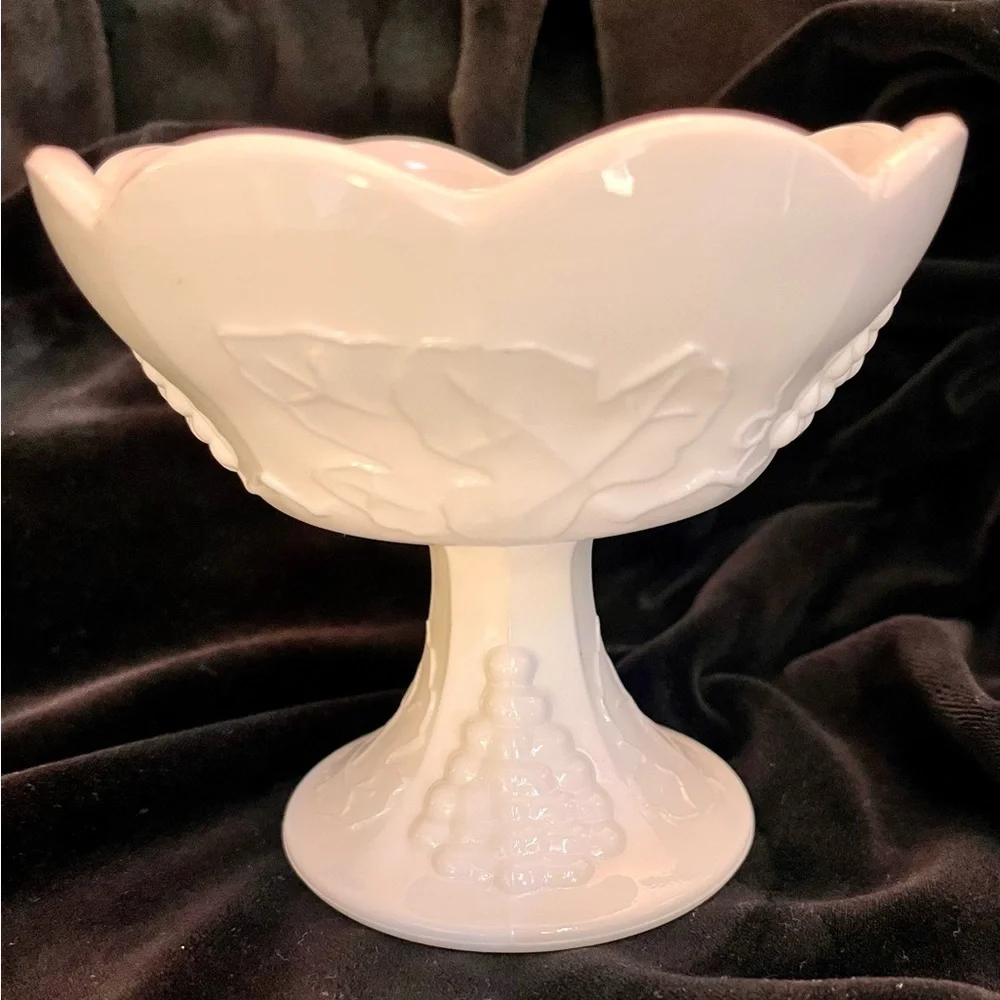 Indiana Glass Colony Harvest White Milk Glass Pedestal Candle Holder Grape VTG